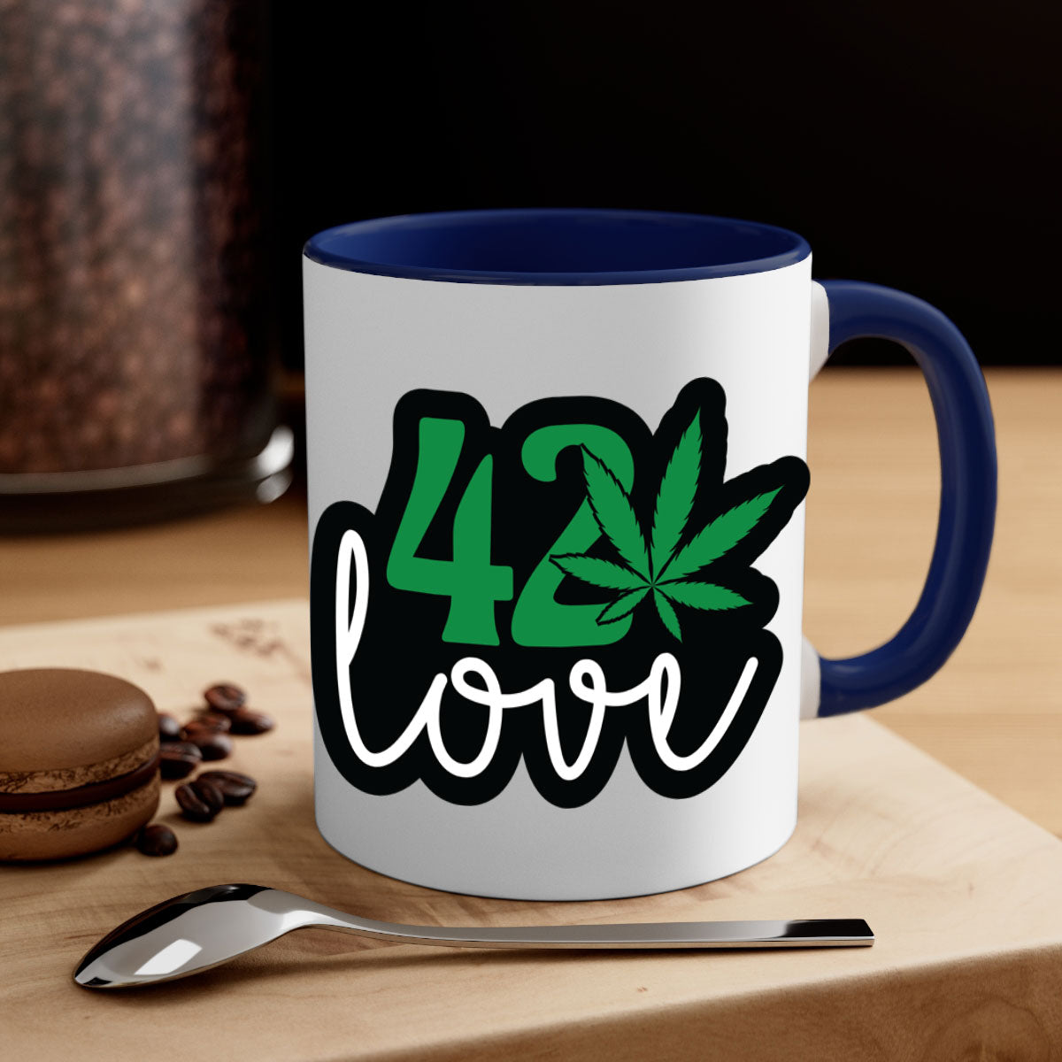 420 love 1# marijuana mug with a glossy finish, featuring a colored handle and interior, available in multiple colors.