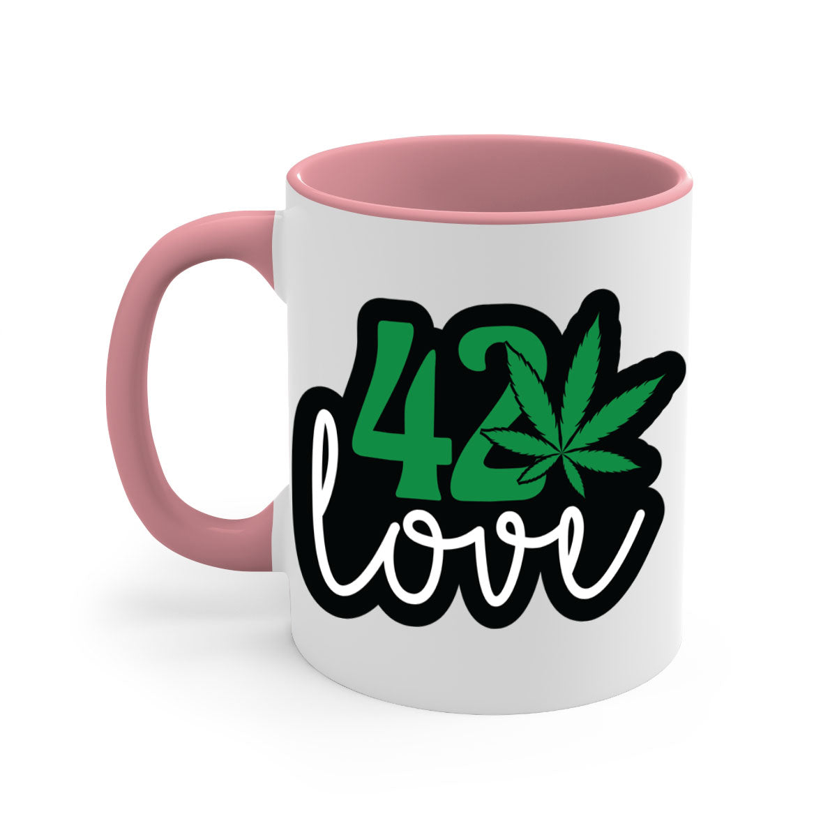 420 love 1# marijuana mug with a glossy finish, featuring a colored handle and interior, available in multiple colors.