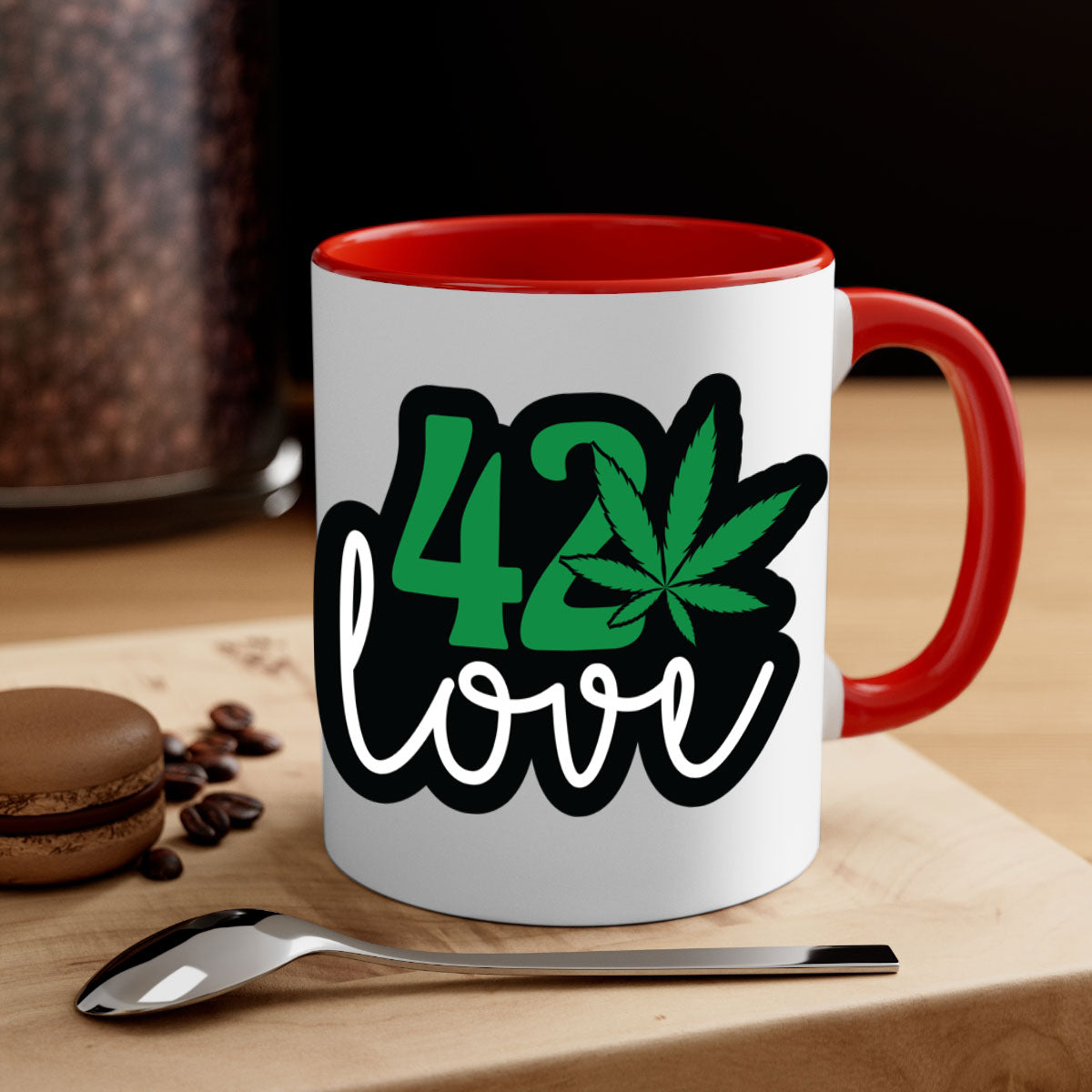 420 love 1# marijuana mug with a glossy finish, featuring a colored handle and interior, available in multiple colors.