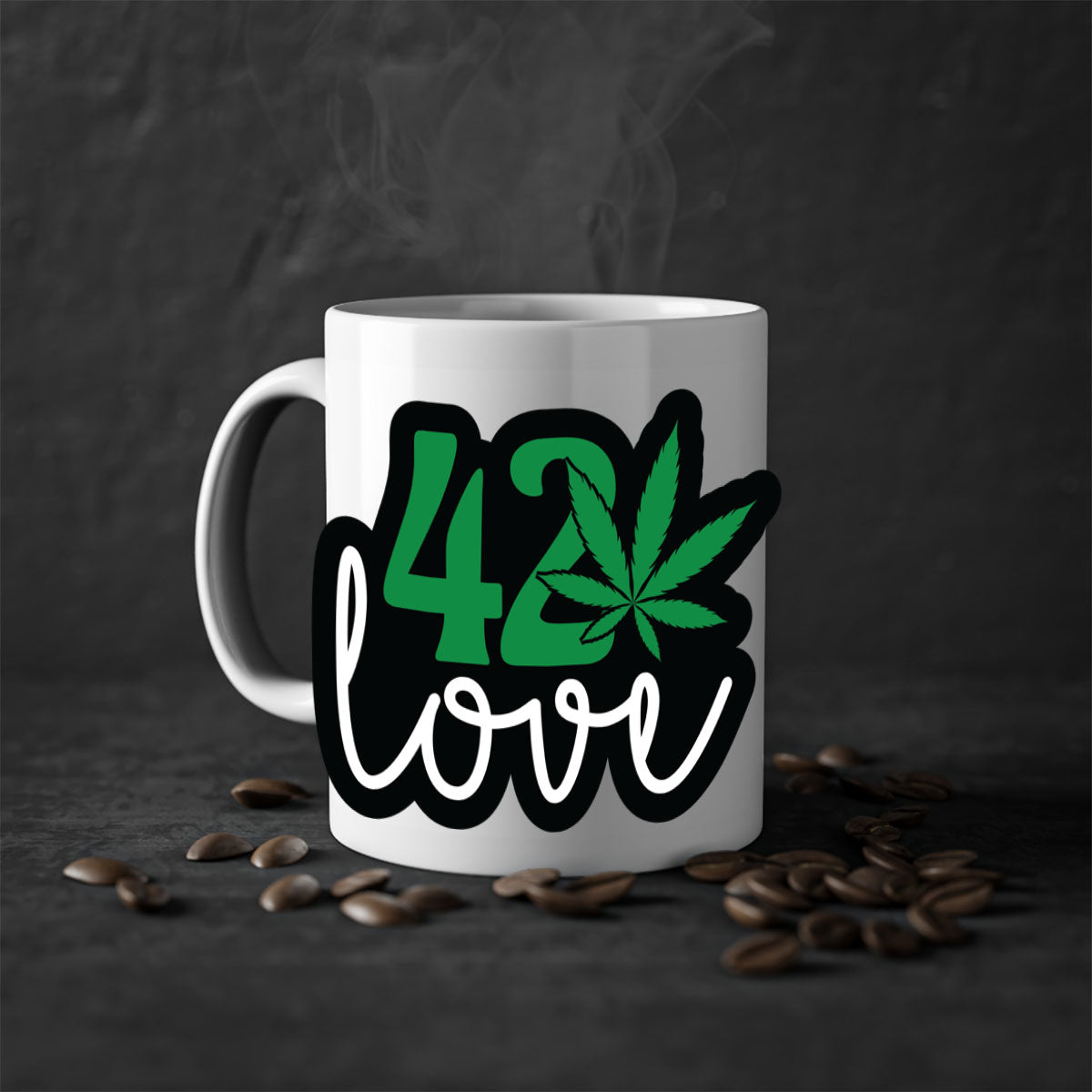 420 love 1# marijuana mug with a glossy finish, featuring a colored handle and interior, available in multiple colors.