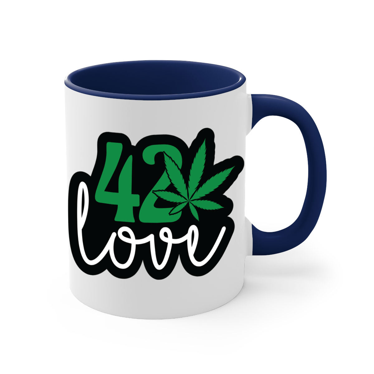 420 love 1# marijuana mug with a glossy finish, featuring a colored handle and interior, available in multiple colors.