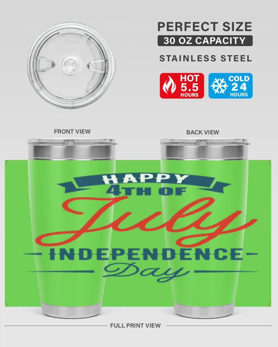 A stylish 4th July design tumbler featuring a double wall vacuum stainless steel construction, perfect for hot and cold beverages.