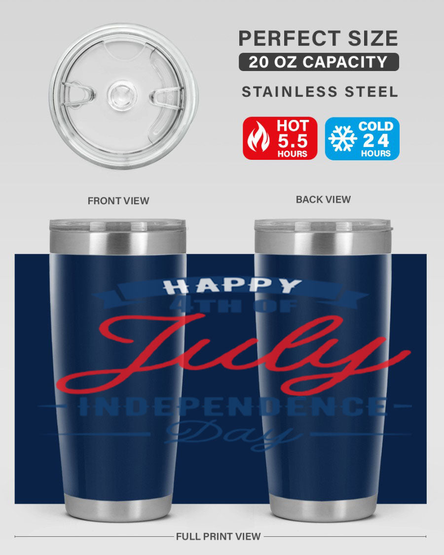 A stylish 4th July design tumbler featuring a double wall vacuum stainless steel construction, perfect for hot and cold beverages.