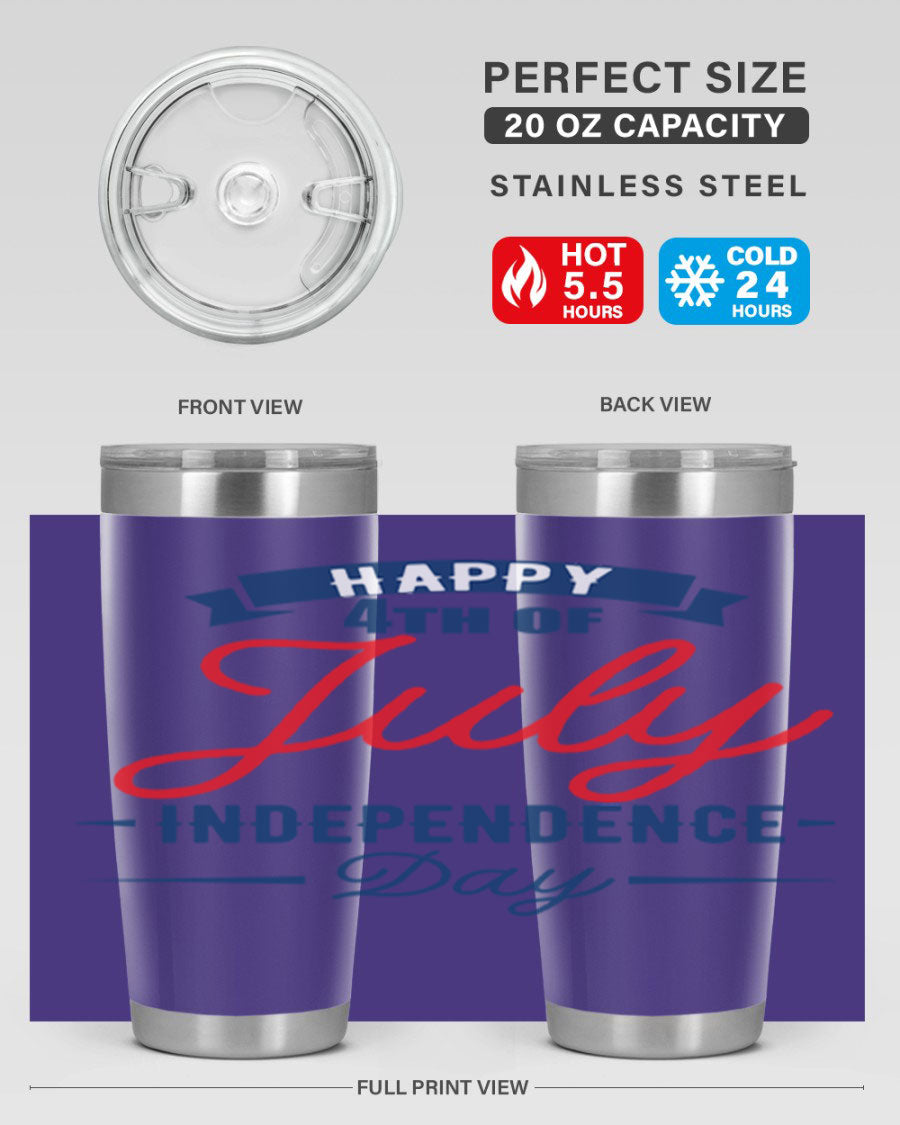 A stylish 4th July design tumbler featuring a double wall vacuum stainless steel construction, perfect for hot and cold beverages.