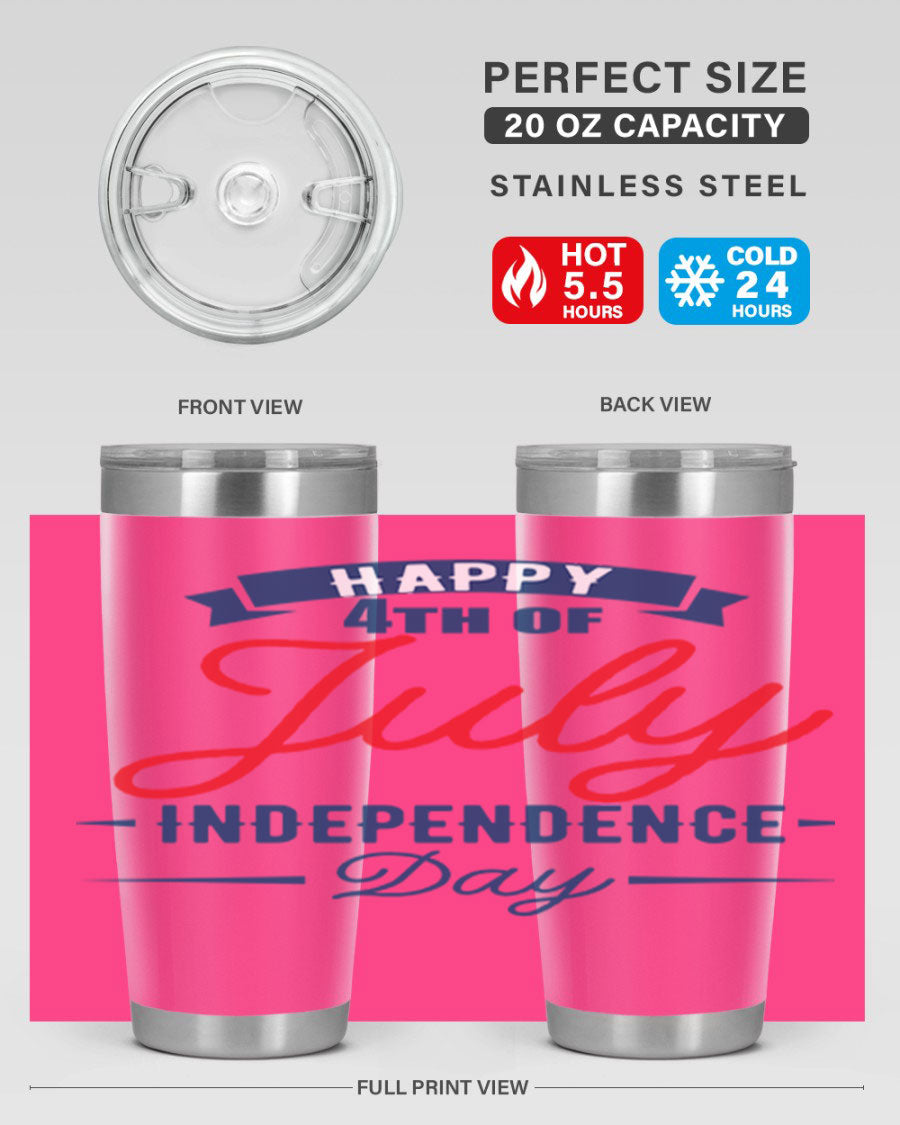 A stylish 4th July design tumbler featuring a double wall vacuum stainless steel construction, perfect for hot and cold beverages.