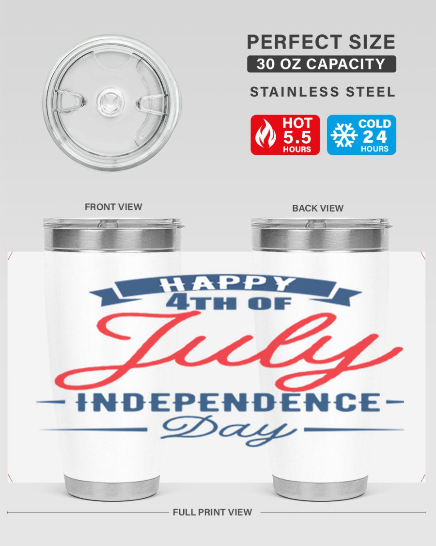 A stylish 4th July design tumbler featuring a double wall vacuum stainless steel construction, perfect for hot and cold beverages.