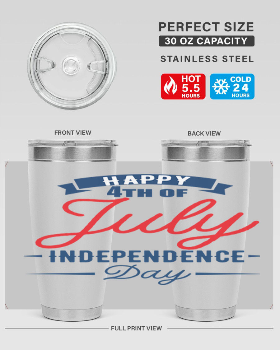 A stylish 4th July design tumbler featuring a double wall vacuum stainless steel construction, perfect for hot and cold beverages.