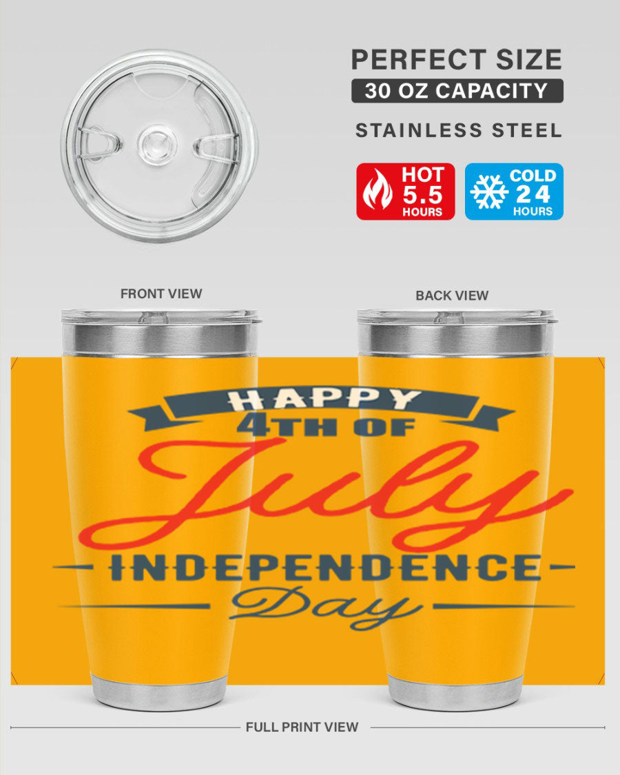 A stylish 4th July design tumbler featuring a double wall vacuum stainless steel construction, perfect for hot and cold beverages.