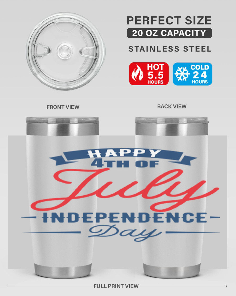 A stylish 4th July design tumbler featuring a double wall vacuum stainless steel construction, perfect for hot and cold beverages.