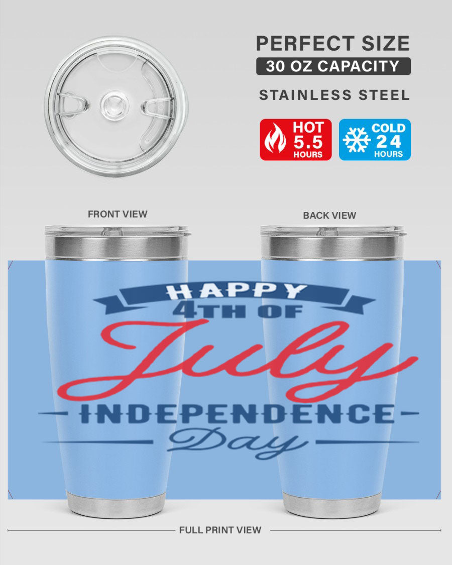 A stylish 4th July design tumbler featuring a double wall vacuum stainless steel construction, perfect for hot and cold beverages.
