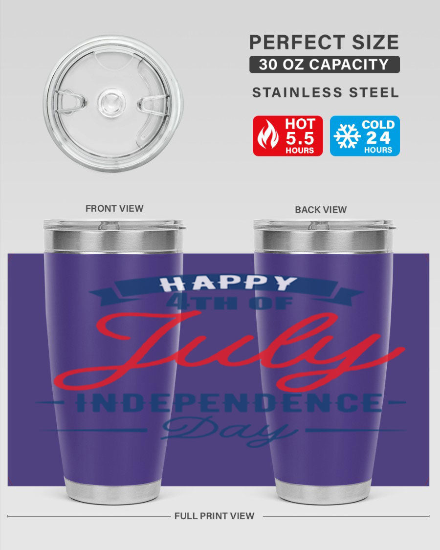 A stylish 4th July design tumbler featuring a double wall vacuum stainless steel construction, perfect for hot and cold beverages.