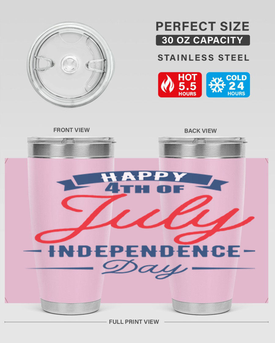 A stylish 4th July design tumbler featuring a double wall vacuum stainless steel construction, perfect for hot and cold beverages.