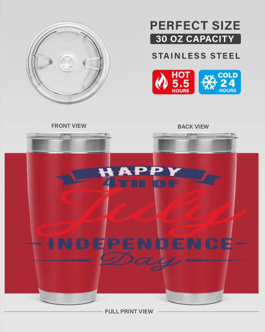 A stylish 4th July design tumbler featuring a double wall vacuum stainless steel construction, perfect for hot and cold beverages.