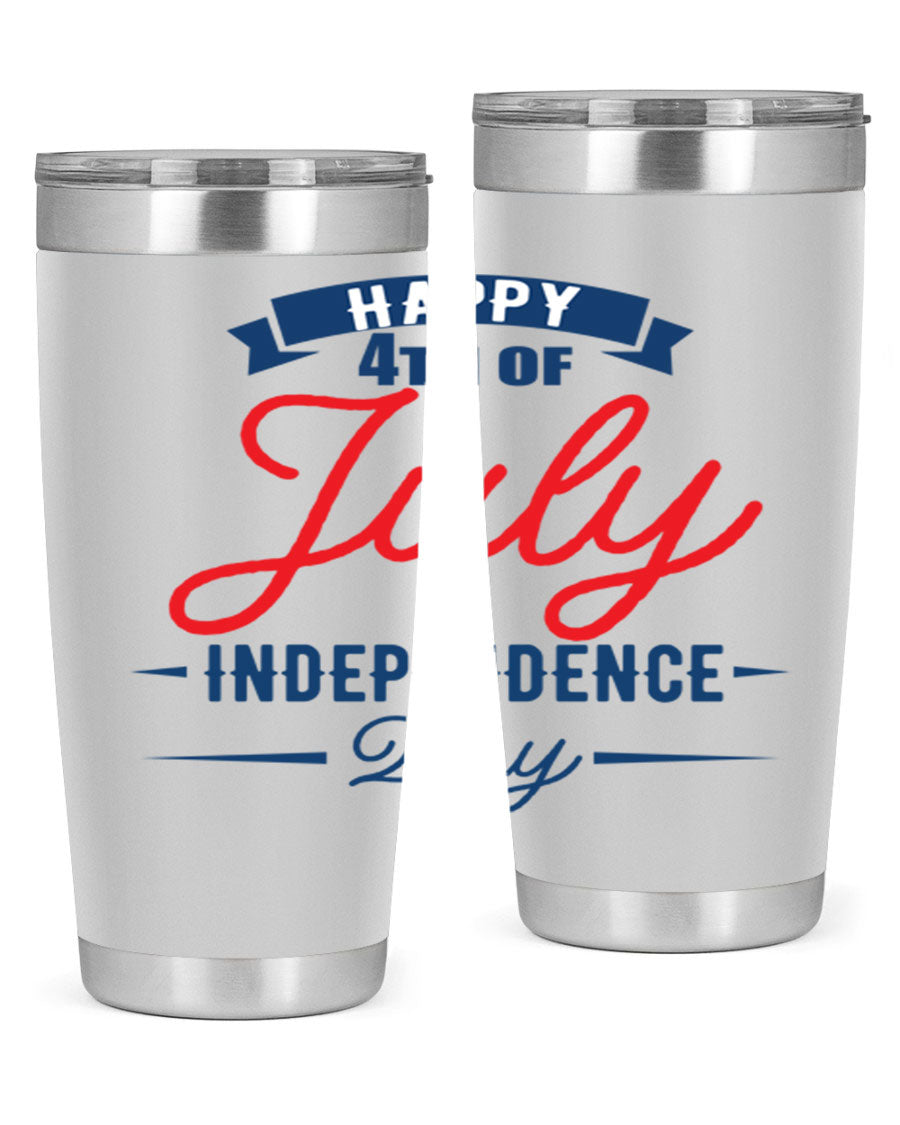 A stylish 4th July design tumbler featuring a double wall vacuum stainless steel construction, perfect for hot and cold beverages.