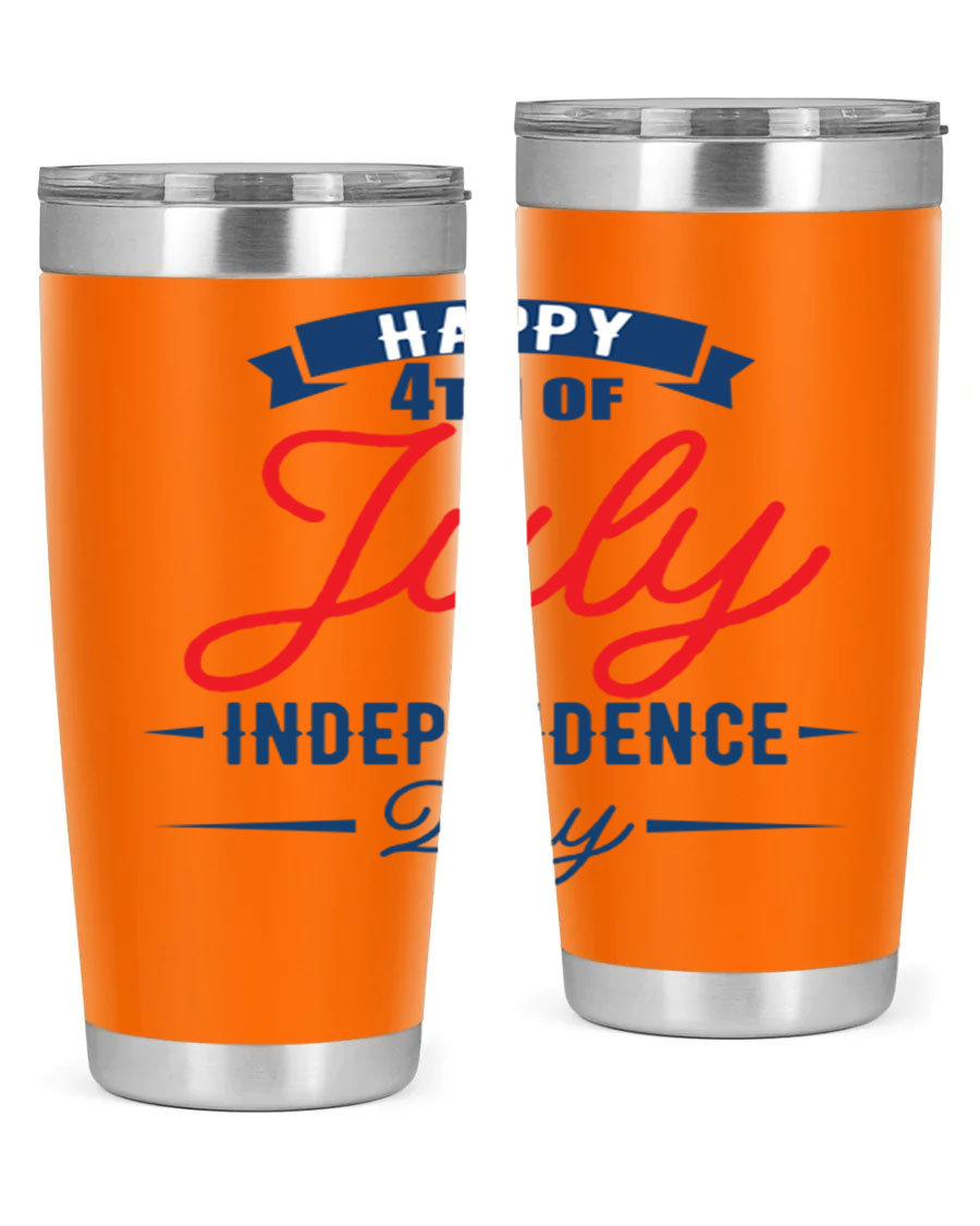 A stylish 4th July design tumbler featuring a double wall vacuum stainless steel construction, perfect for hot and cold beverages.