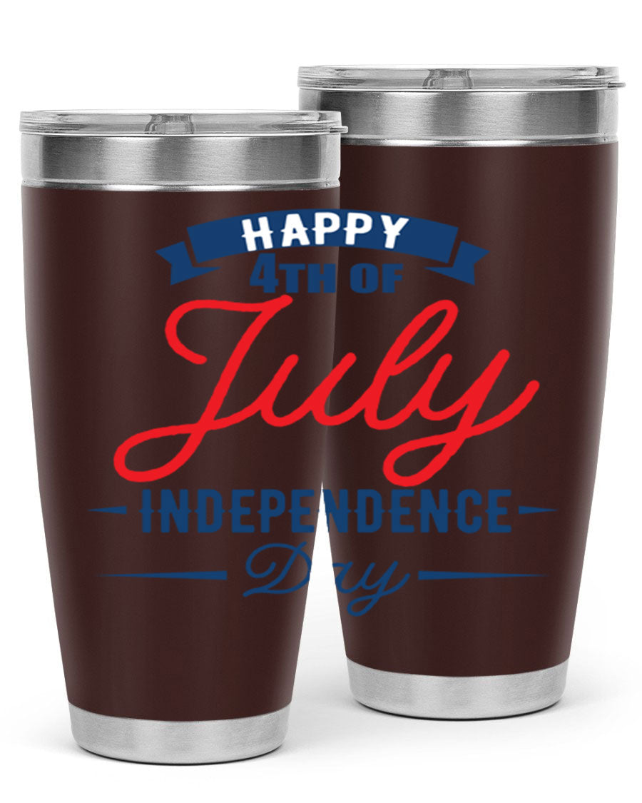 A stylish 4th July design tumbler featuring a double wall vacuum stainless steel construction, perfect for hot and cold beverages.
