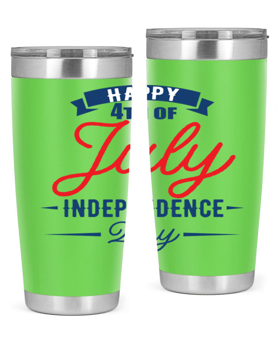 A stylish 4th July design tumbler featuring a double wall vacuum stainless steel construction, perfect for hot and cold beverages.