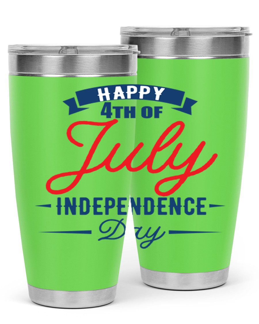 A stylish 4th July design tumbler featuring a double wall vacuum stainless steel construction, perfect for hot and cold beverages.