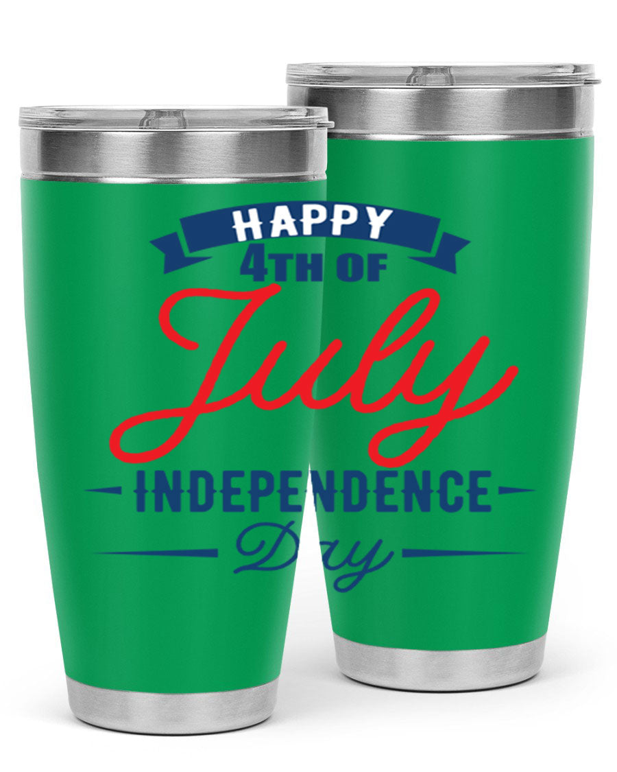 A stylish 4th July design tumbler featuring a double wall vacuum stainless steel construction, perfect for hot and cold beverages.