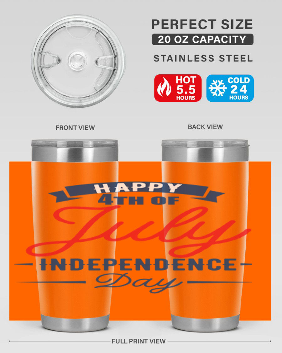A stylish 4th July design tumbler featuring a double wall vacuum stainless steel construction, perfect for hot and cold beverages.