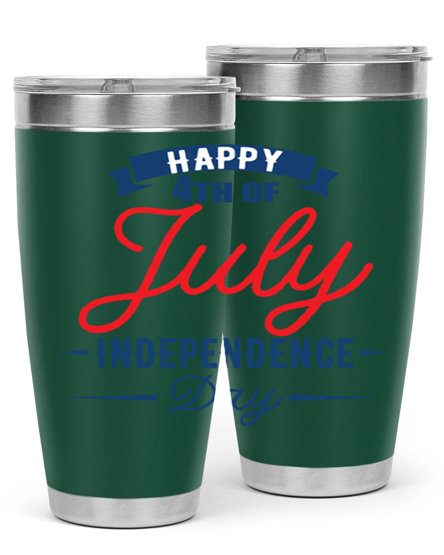 A stylish 4th July design tumbler featuring a double wall vacuum stainless steel construction, perfect for hot and cold beverages.