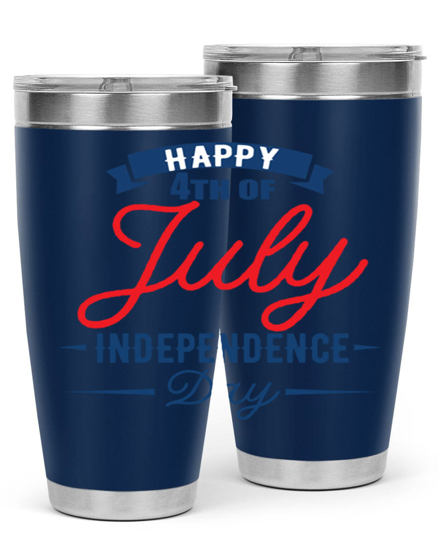 A stylish 4th July design tumbler featuring a double wall vacuum stainless steel construction, perfect for hot and cold beverages.
