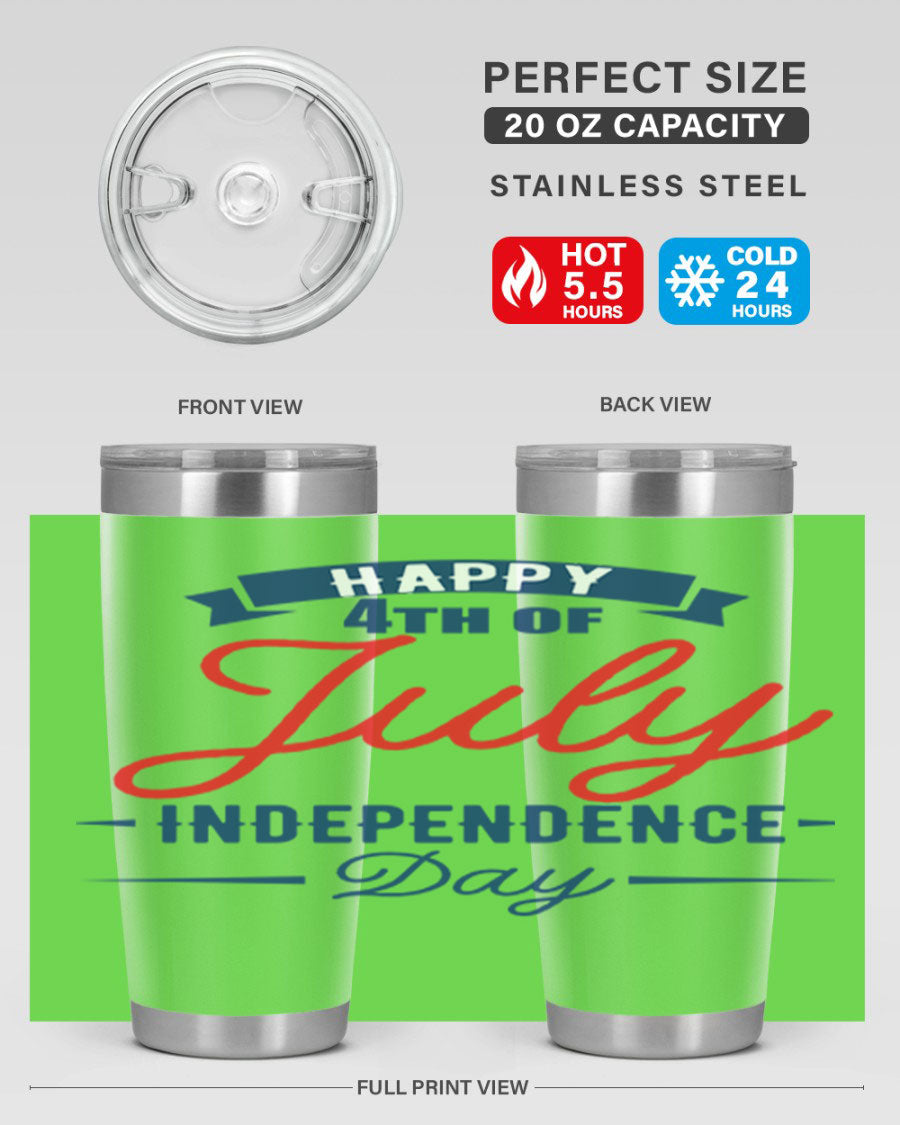 A stylish 4th July design tumbler featuring a double wall vacuum stainless steel construction, perfect for hot and cold beverages.