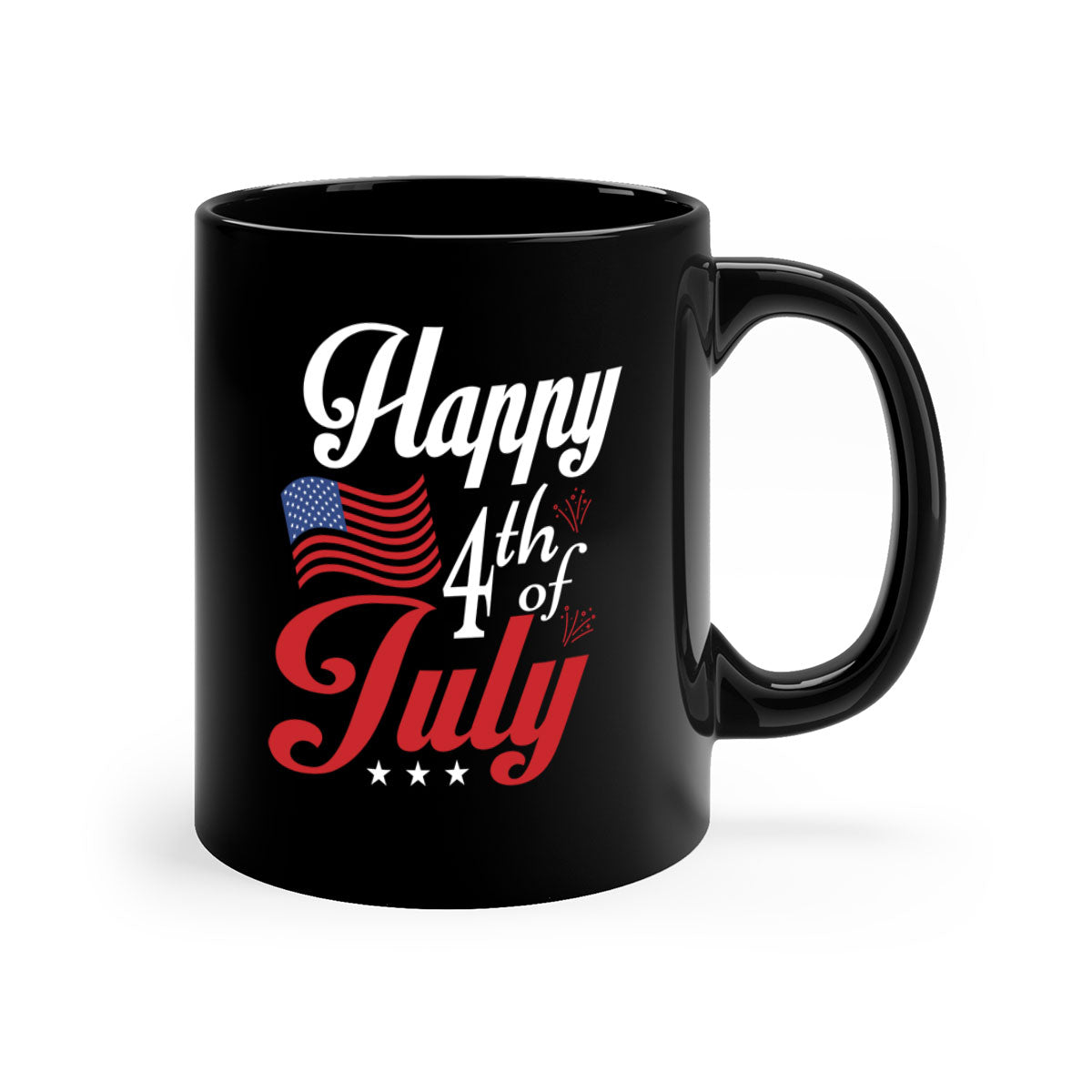 A stylish 4th of July mug featuring a glossy finish, colored handle, and interior, available in multiple colors.