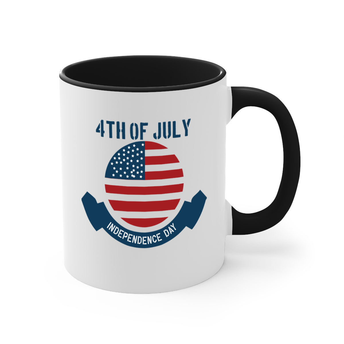 A stylish 4th of July mug featuring a two-tone design with a colored handle and glossy finish, perfect for coffee or tea.