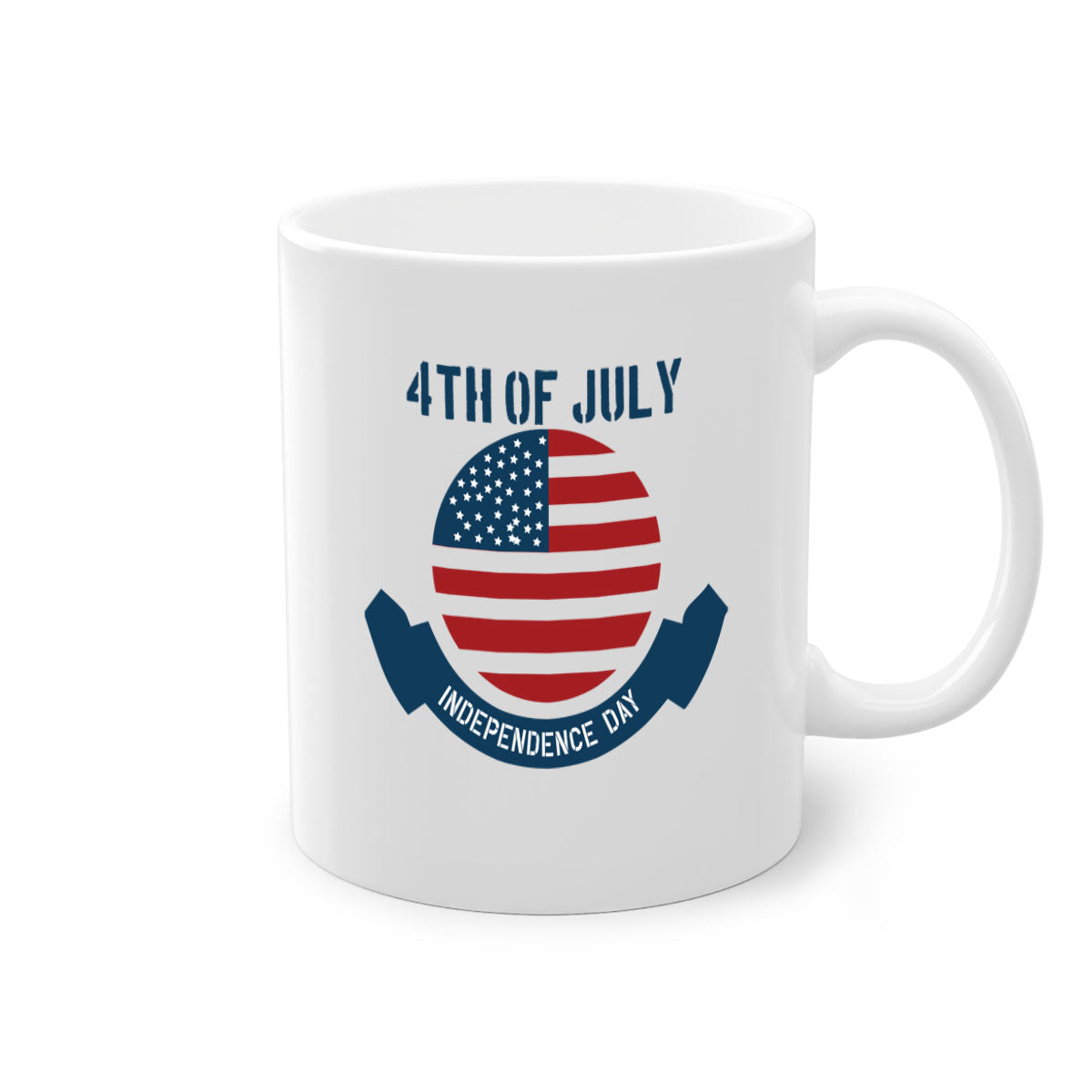 A stylish 4th of July mug featuring a two-tone design with a colored handle and glossy finish, perfect for coffee or tea.