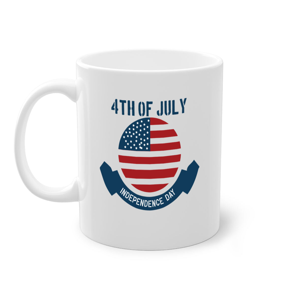A stylish 4th of July mug featuring a two-tone design with a colored handle and glossy finish, perfect for coffee or tea.