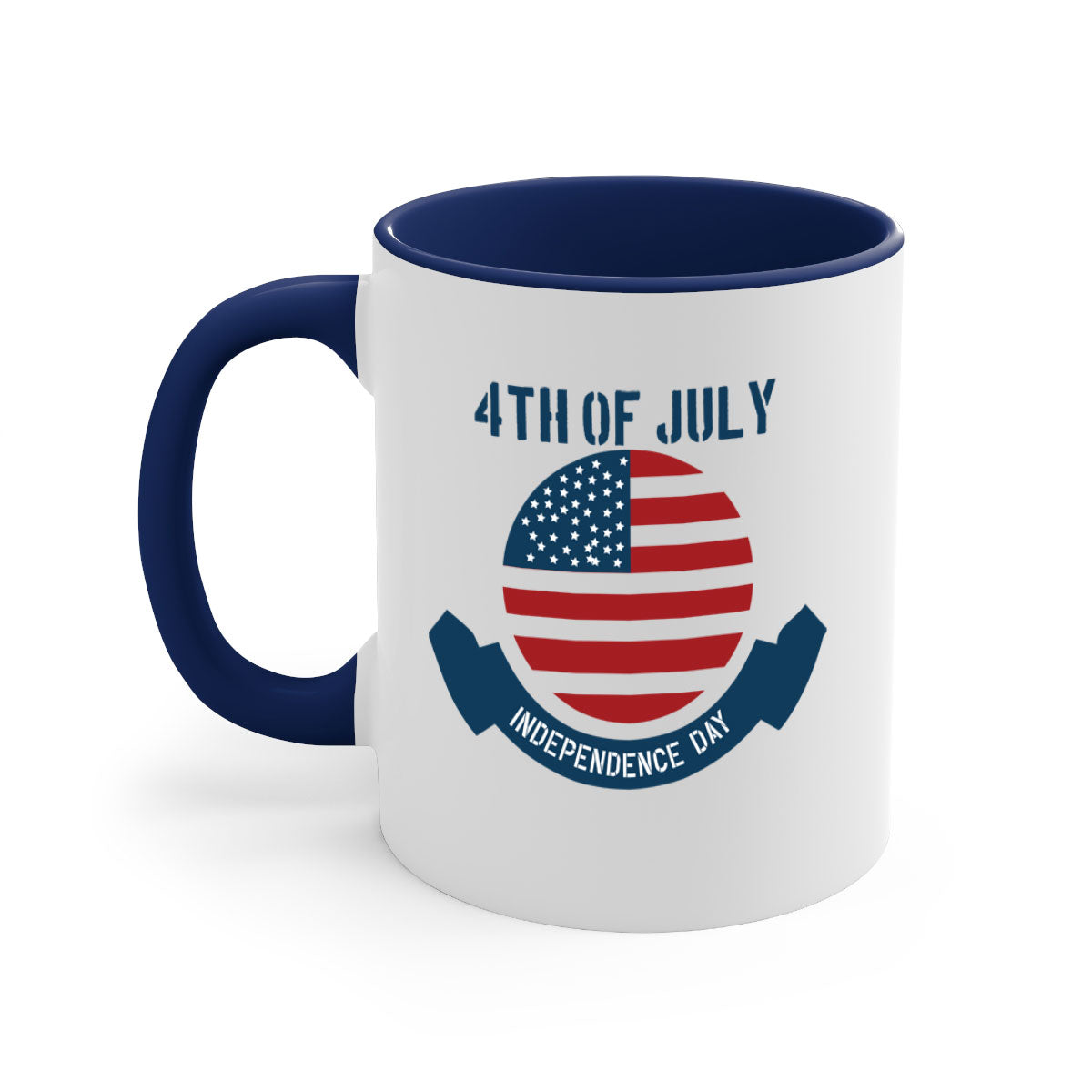 A stylish 4th of July mug featuring a two-tone design with a colored handle and glossy finish, perfect for coffee or tea.