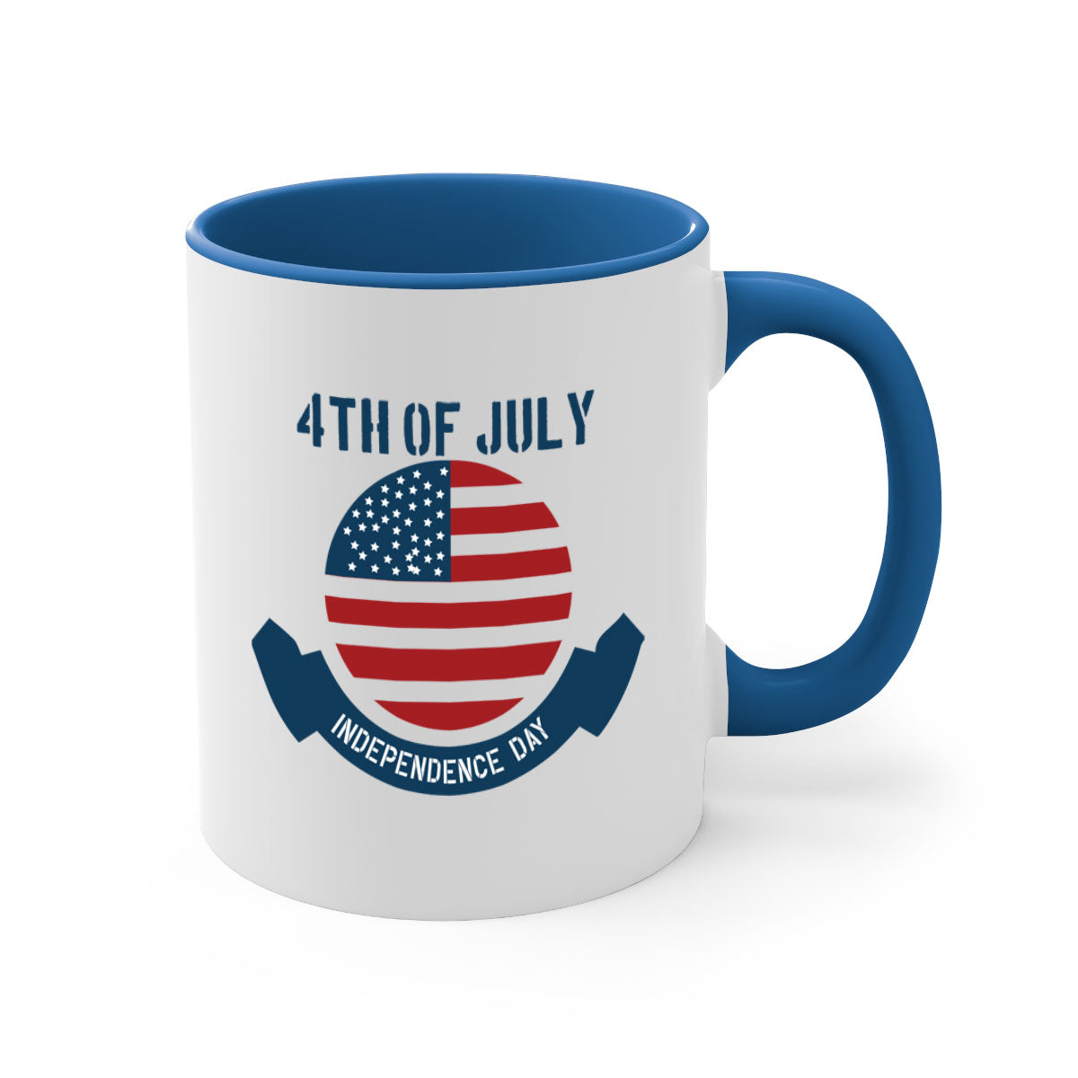 A stylish 4th of July mug featuring a two-tone design with a colored handle and glossy finish, perfect for coffee or tea.