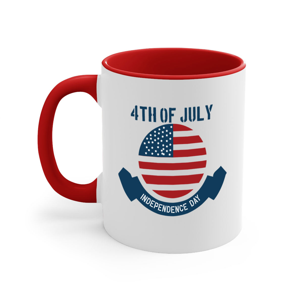 A stylish 4th of July mug featuring a two-tone design with a colored handle and glossy finish, perfect for coffee or tea.