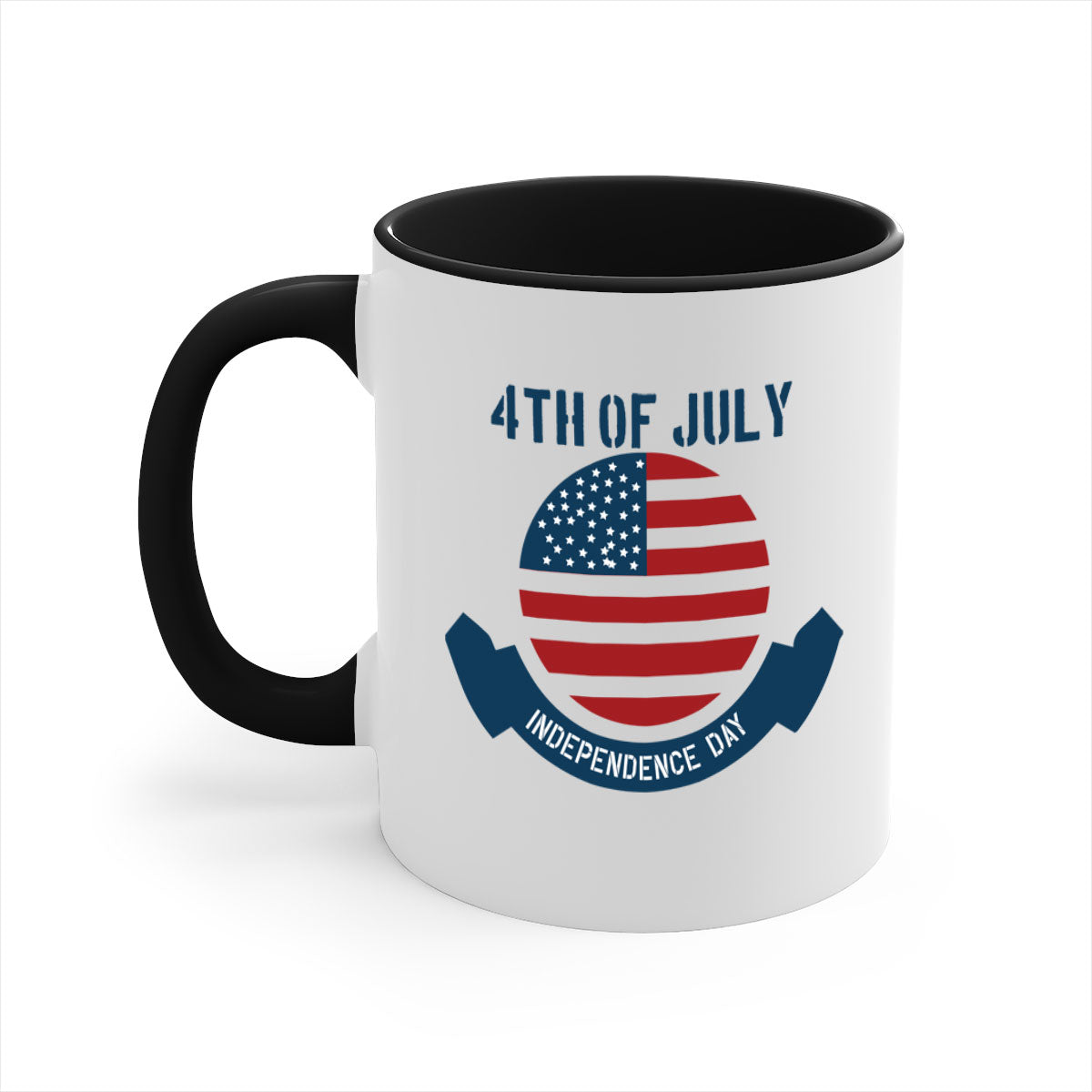 A stylish 4th of July mug featuring a two-tone design with a colored handle and glossy finish, perfect for coffee or tea.