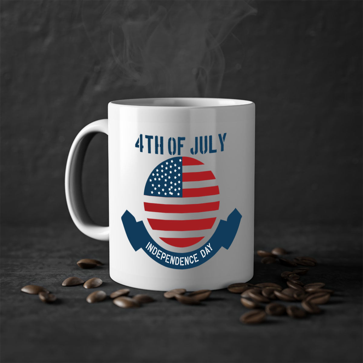 A stylish 4th of July mug featuring a two-tone design with a colored handle and glossy finish, perfect for coffee or tea.