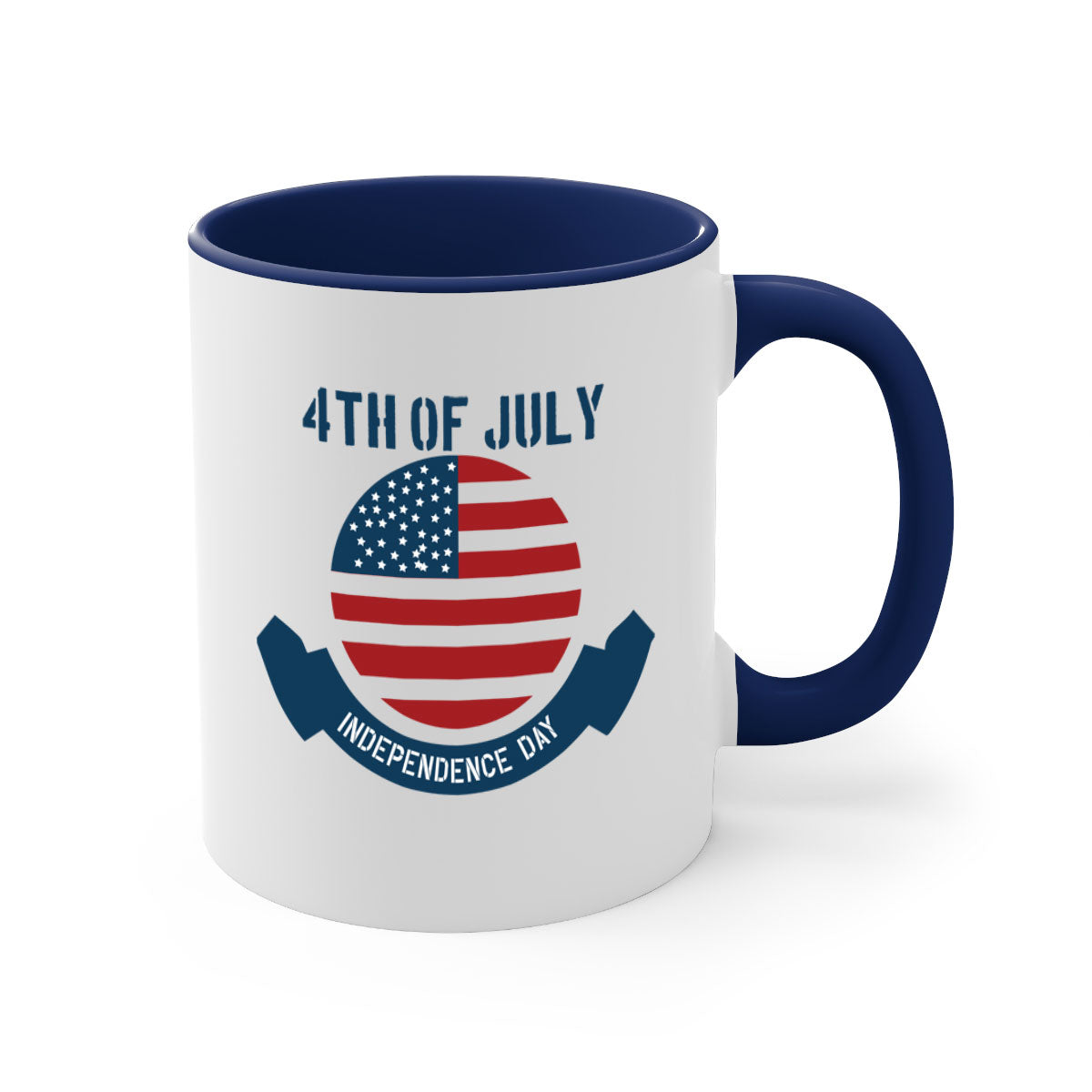 A stylish 4th of July mug featuring a two-tone design with a colored handle and glossy finish, perfect for coffee or tea.