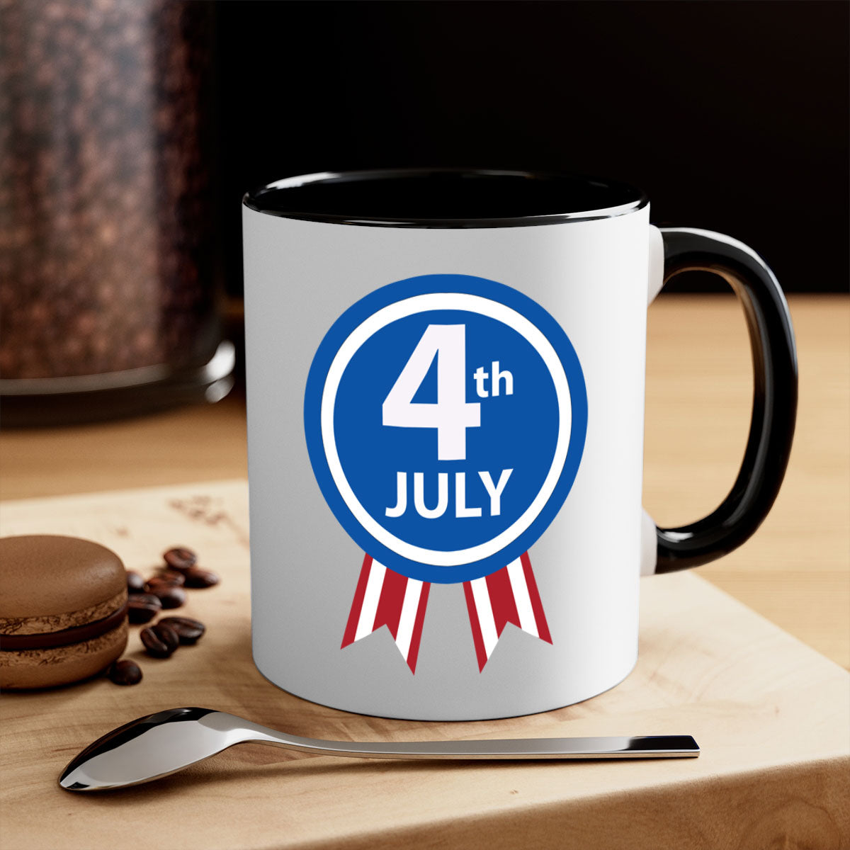 4th July Design Style 64# Mug with colorful handle and glossy finish, perfect for coffee or tea.