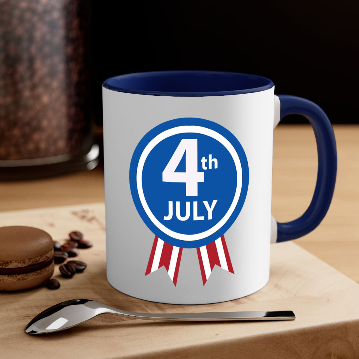 4th July Design Style 64# Mug with colorful handle and glossy finish, perfect for coffee or tea.
