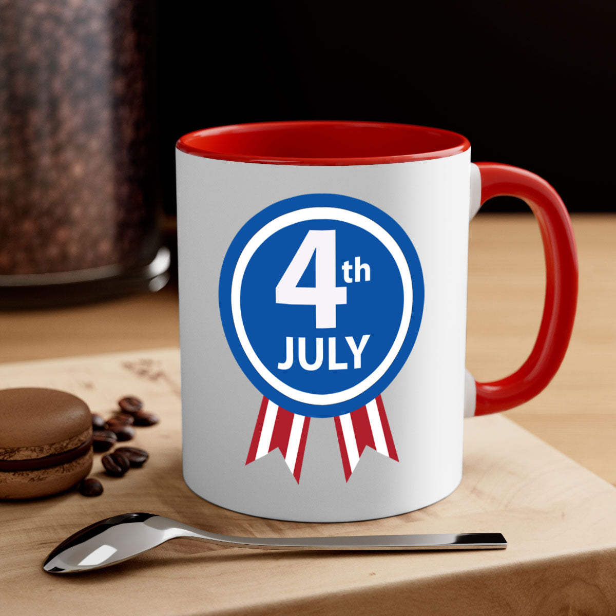 4th July Design Style 64# Mug with colorful handle and glossy finish, perfect for coffee or tea.