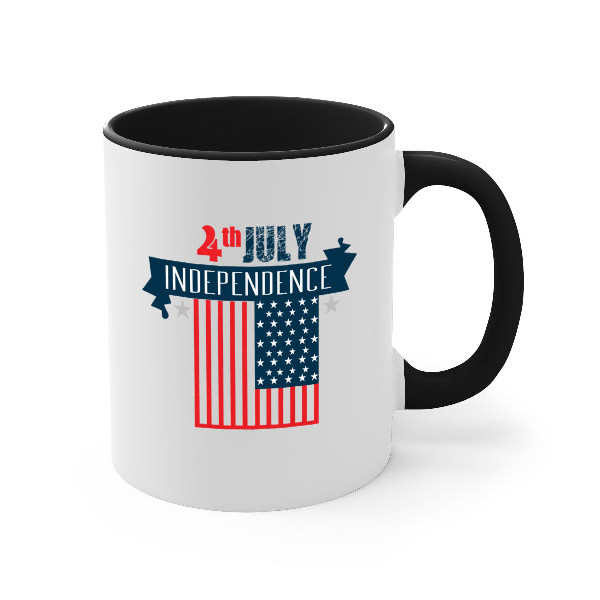 A stylish two-tone 4th July Independent Style Mug with a glossy finish, featuring a colored handle and interior, perfect for coffee or tea.