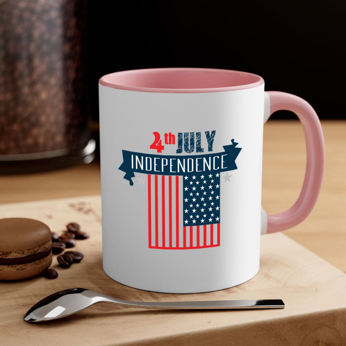 A stylish two-tone 4th July Independent Style Mug with a glossy finish, featuring a colored handle and interior, perfect for coffee or tea.