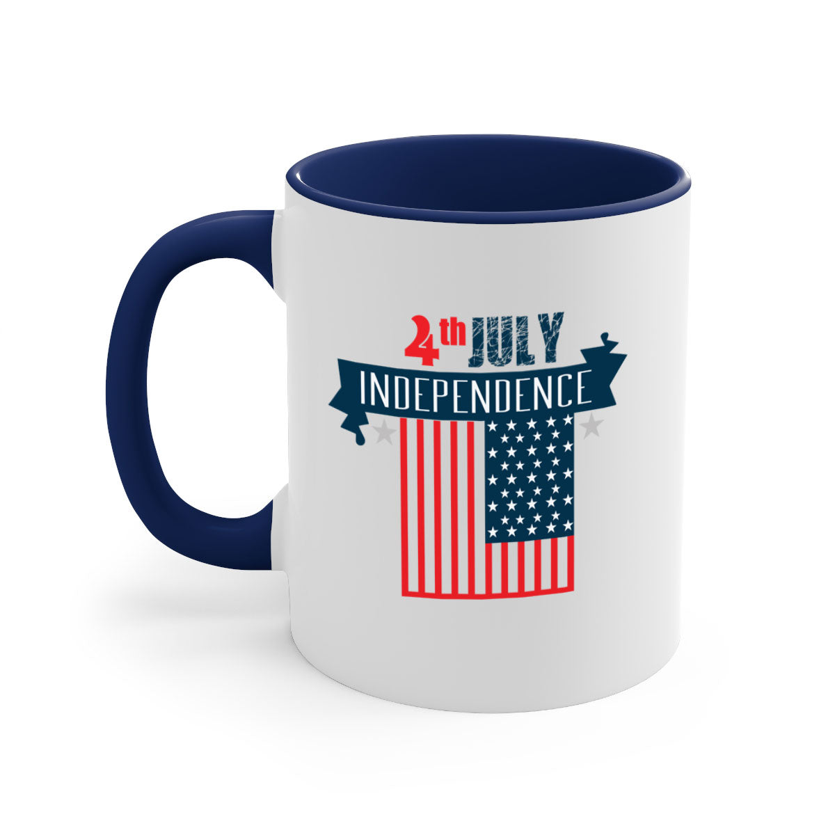 A stylish two-tone 4th July Independent Style Mug with a glossy finish, featuring a colored handle and interior, perfect for coffee or tea.