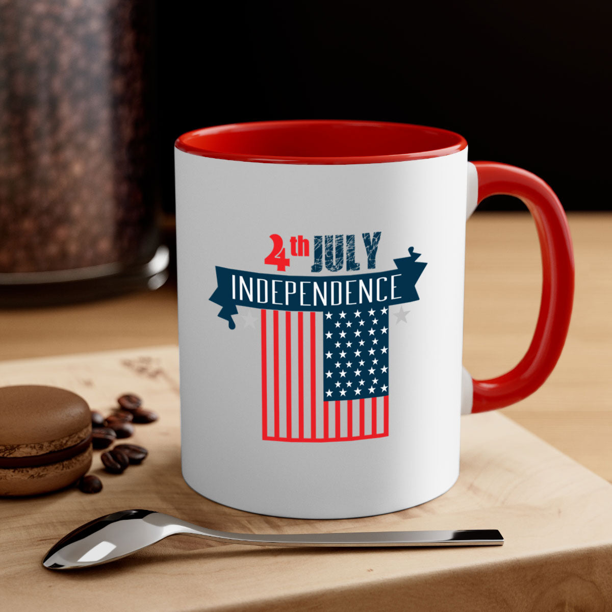 A stylish two-tone 4th July Independent Style Mug with a glossy finish, featuring a colored handle and interior, perfect for coffee or tea.