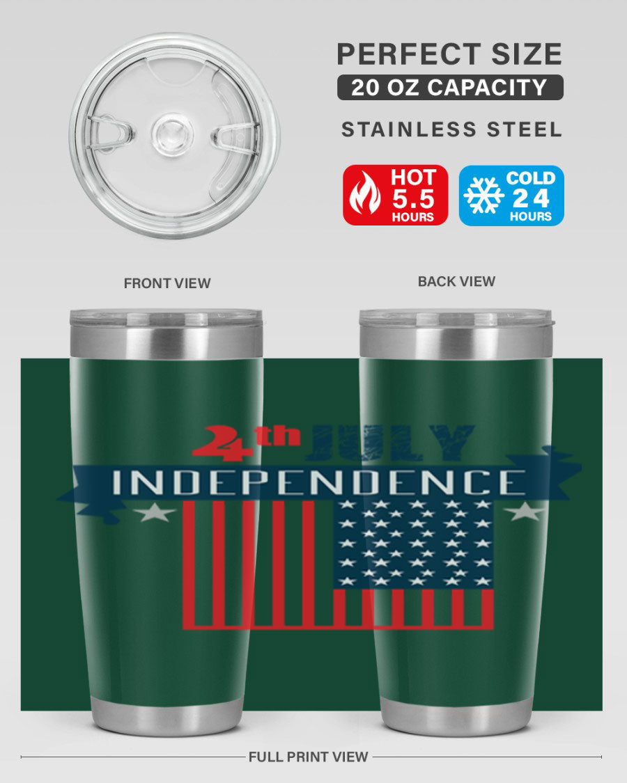 A stylish 4th July tumbler featuring a double wall vacuum stainless steel design, perfect for keeping drinks hot or cold.