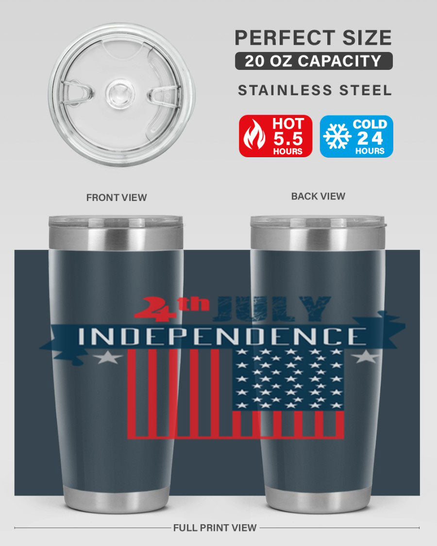 A stylish 4th July tumbler featuring a double wall vacuum stainless steel design, perfect for keeping drinks hot or cold.