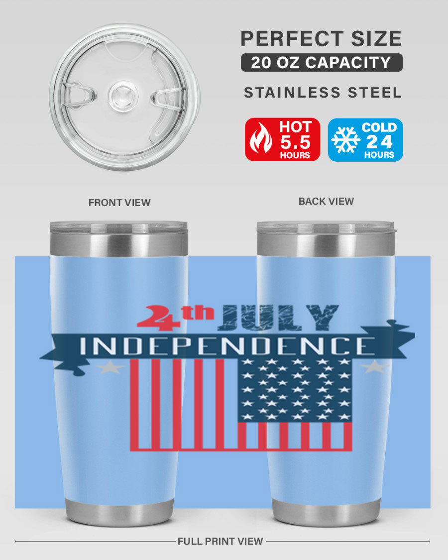 A stylish 4th July tumbler featuring a double wall vacuum stainless steel design, perfect for keeping drinks hot or cold.