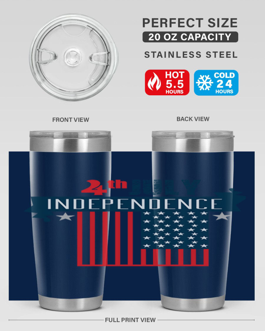 A stylish 4th July tumbler featuring a double wall vacuum stainless steel design, perfect for keeping drinks hot or cold.