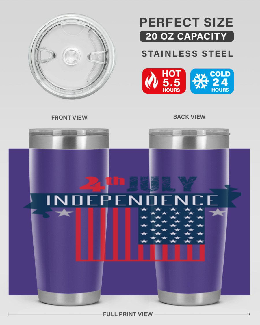 A stylish 4th July tumbler featuring a double wall vacuum stainless steel design, perfect for keeping drinks hot or cold.