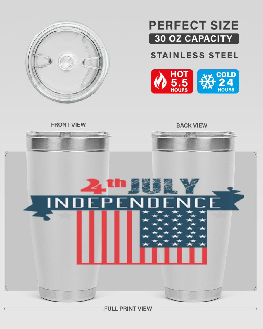 A stylish 4th July tumbler featuring a double wall vacuum stainless steel design, perfect for keeping drinks hot or cold.